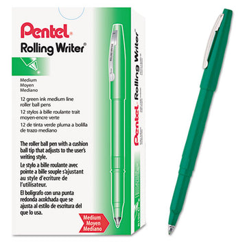 Pentel® Rolling Writer Roller Ball Pen, Stick, Medium 0.8 Mm, Green Ink, Green Barrel, Dozen freeshipping - TVN Wholesale